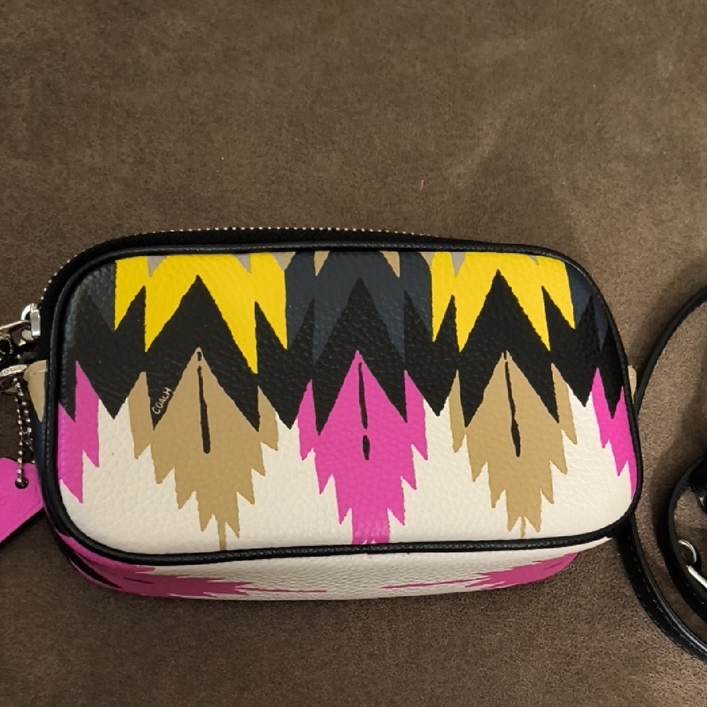 Coach Hawk Feathers Pink, Yellow, Tan and Black Crossbody Bag - Picture 5 of 12